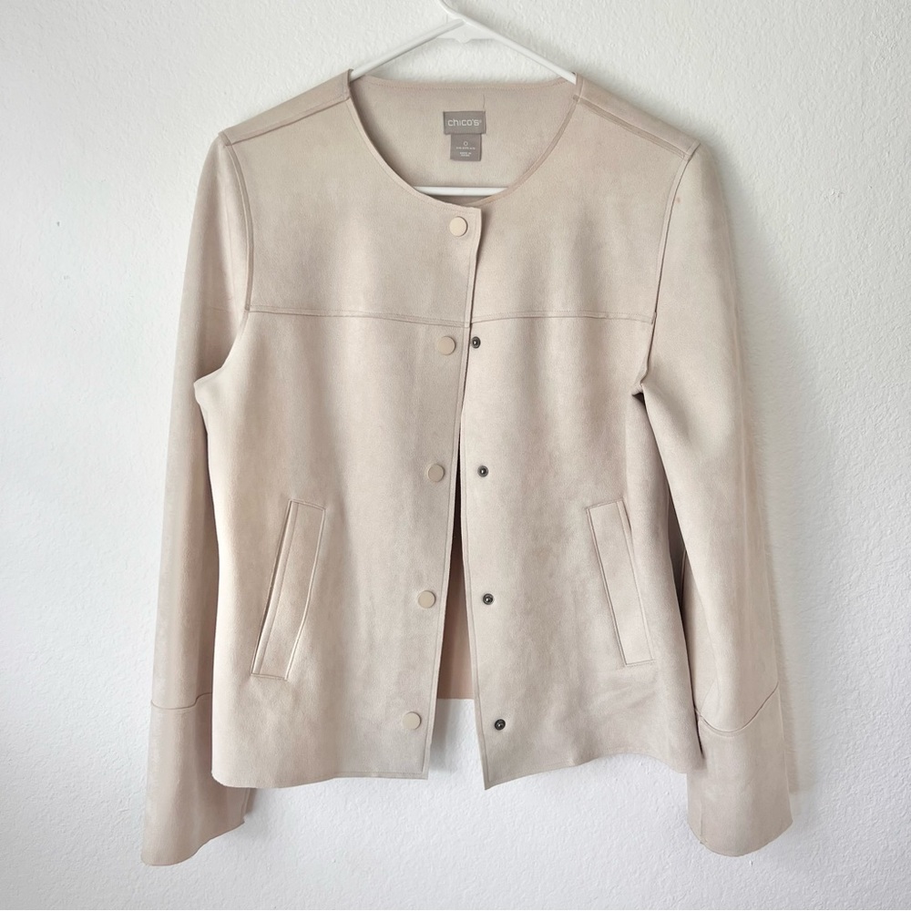 Chico’s Cream Vegan Microsuede Button Front Jacket Sz 0(4/6)